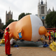 Demonstrators inflate a blimp portraying U.S. President Donald Trump, in Parliament Square, during the visit by Trump and First Lady Melania Trump in London